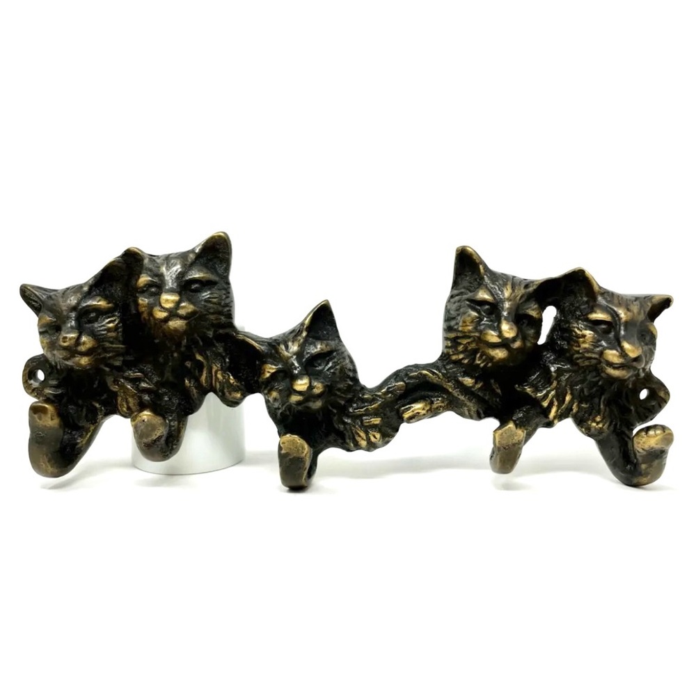 ❌Solid Brass Kittens Wall Hook, Cat Key Hanger Decor, SPI Collection Sealed NIB